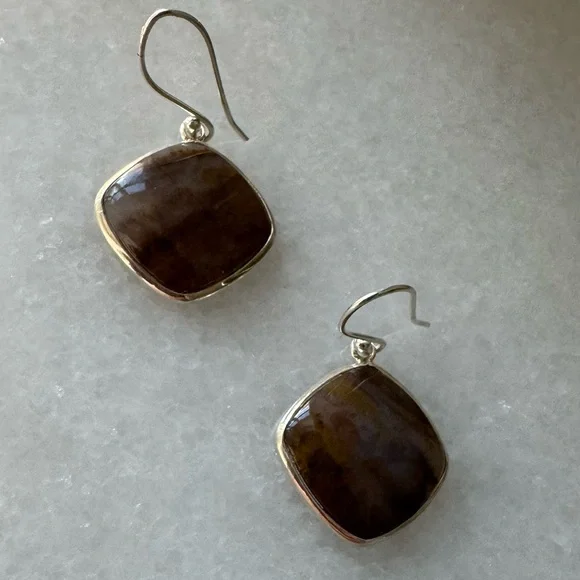 NWOT Tuckernuck Montgomery Earrings, Sandalwood Stone, Sterling Silver